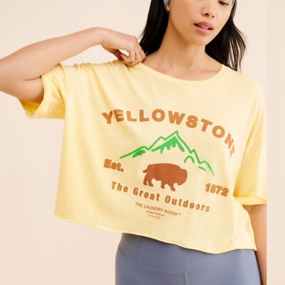 The Laundry Room Yellowstone Oversized Cropped Tee Small Butter Yellow Graphic - Picture 1 of 7